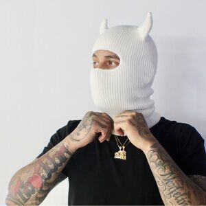 White Devil Ski Mask Sheisty Baclava and Beanie for Rave or Motorcross Moto